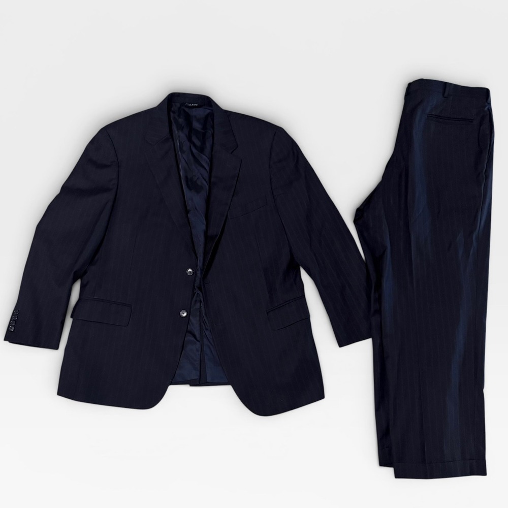Jos. A. Bank Signature Collection Suit Mens 46R 36W 29L Pinstripe 100% Wool Navy